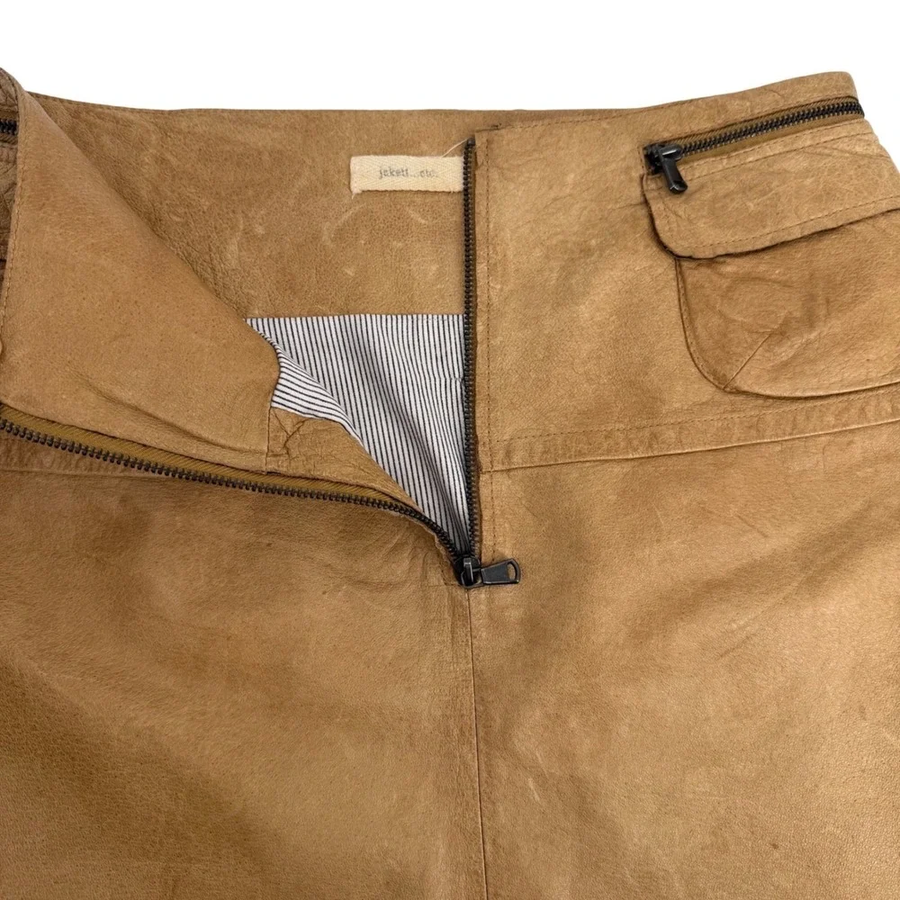Jakett Distressed Leather Mini Skirt Y2K Style Buttery Soft Medium Boho Festival